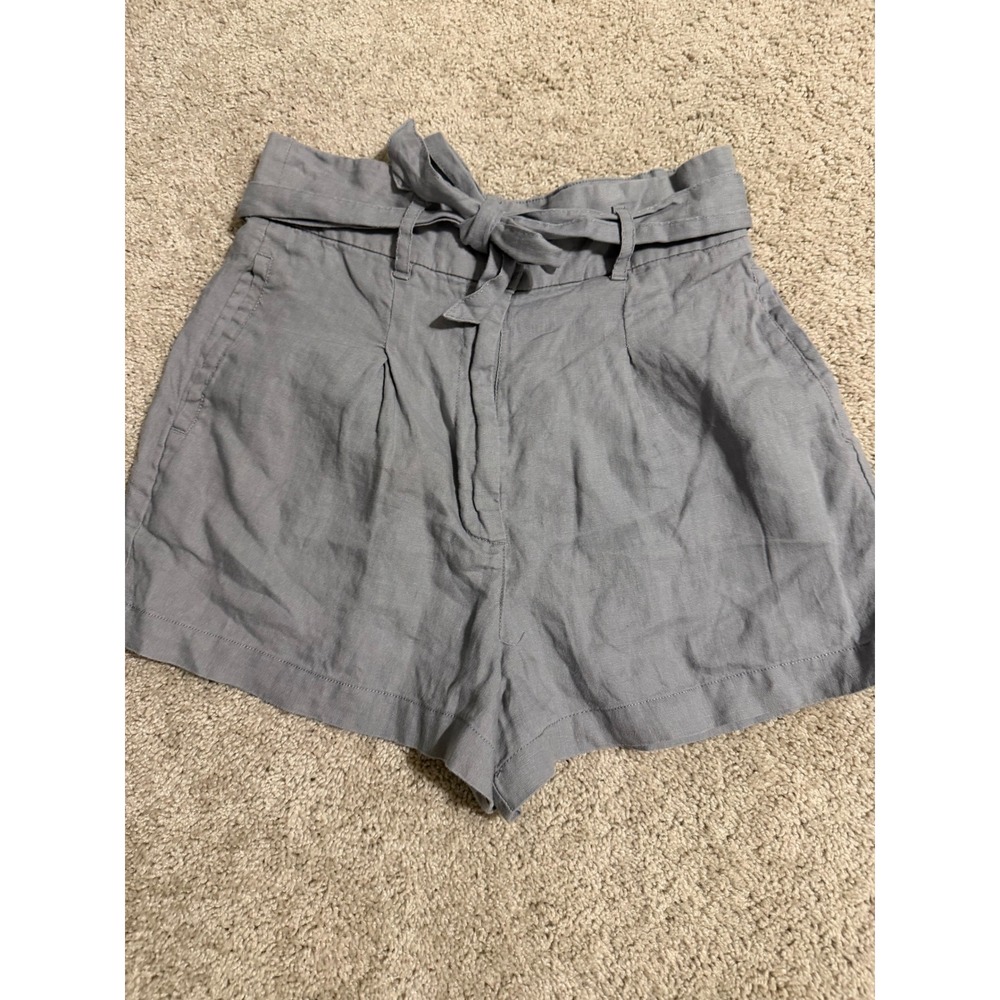 Artisan NY Gray 100% Linen Paperbag Waist Shorts Women Size 4 High Rise Belted‎